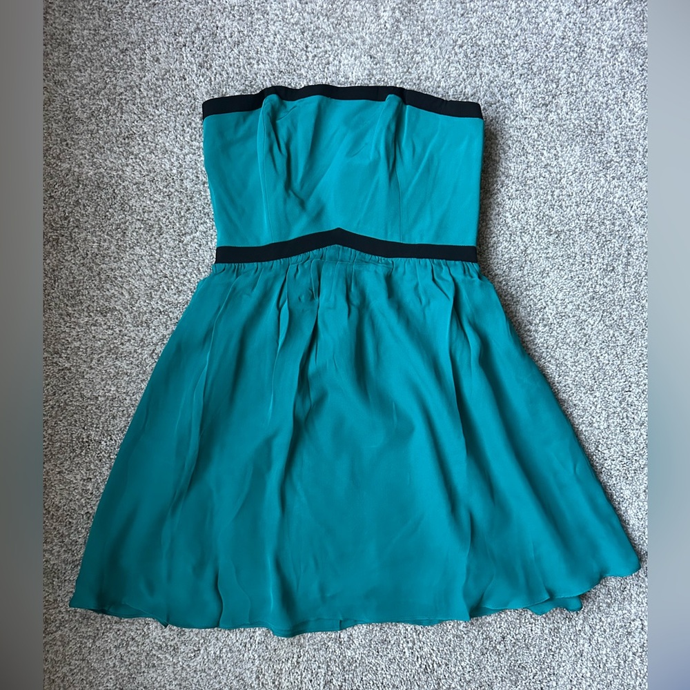 NWT‎ Jay Godfrey 100% Silk Teal Strapless Dress Size 0